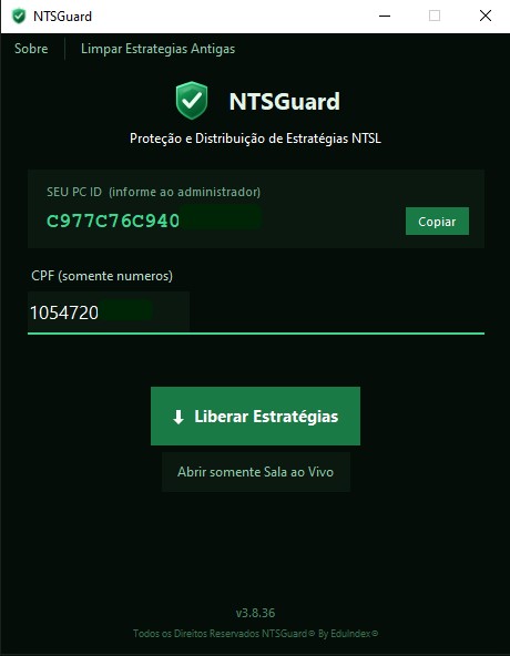 Tela do aplicativo NTSGuard